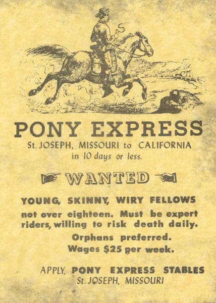 Pony Express ad (courtesy civilwardailygazettte.com)