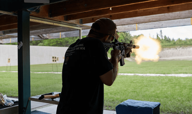Scott Pechnick fires an AR-15 at the Markham Park shooting range in Sunrise, Fla. “I enjoy shooting — to me it’s a stress reliever,” he said. “I’m also a firm believer in self-defense.” (caption and photo courtesy nytimes.com)