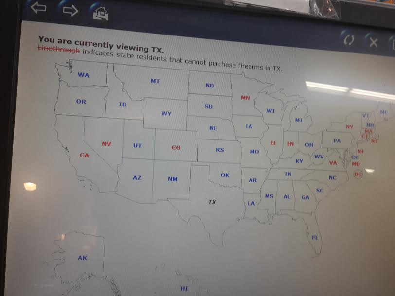Texas Walmart gun sales map (courtesy The Truth About Guns)