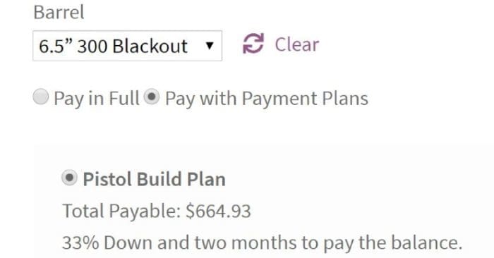 Black Collar Arms payment plan screen grab